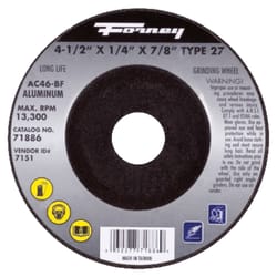 Forney 4-1/2 in. D X 7/8 in. in. Metal Grinding Wheel