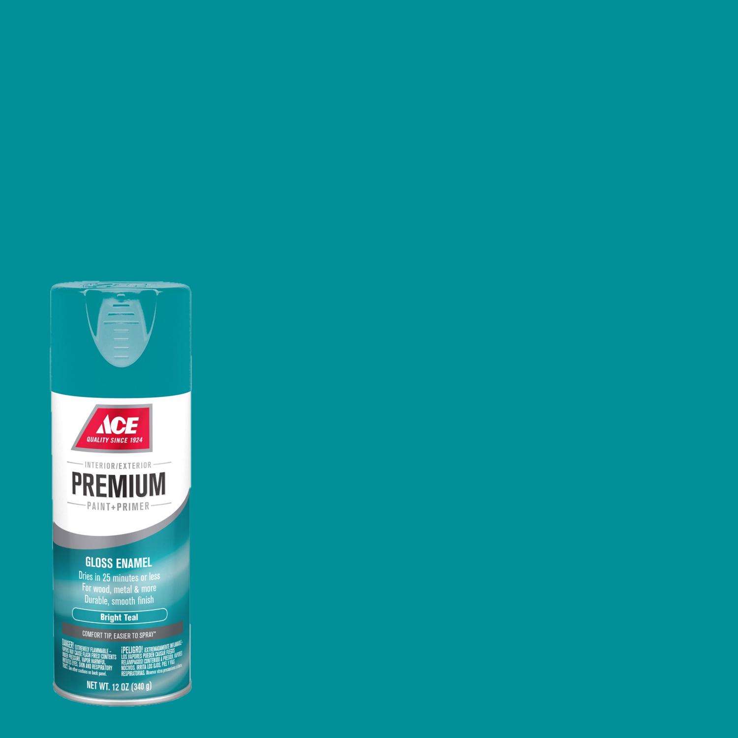 Ace Premium Gloss Bright Teal Paint + Primer Enamel Spray 12 oz Ace Hardware