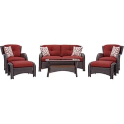 Hanover Corolla 6 pc Brown Steel Traditional Deep Seating Set Crimson Red