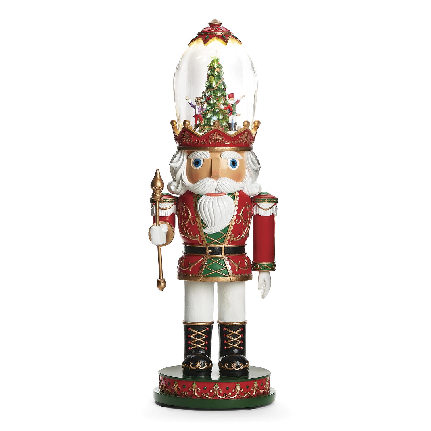 Roman Christmas LED Multicolored Musical Nutcracker Clear Hat Rotating Scene Table Decor 16.25 in.