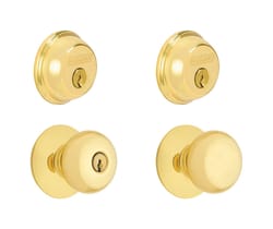Schlage Plymouth Bright Brass Knob and Double Cylinder Deadbolt 1-3/4 in.