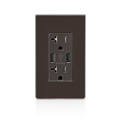 Leviton Decora 20 amps 125 V Brown Outlet and USB Charger 5-20R 1 pk