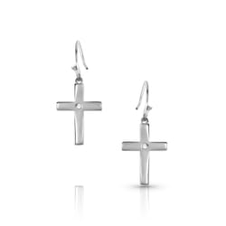 Montana Silversmiths Women's River of Lights Opal Cross Blue/Silver Earrings Brass Water Resistant