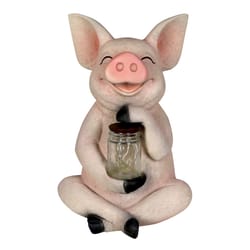 Exhart WindyWings Multicolored Plastic/Resin 10.5 in. H Pig with Firefly Jar Statue