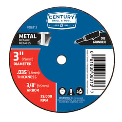 Century Drill & Tool 3 in. D X 3/8 in. Aluminum Oxide A36T Cutting/Grinding Wheel 1 pc