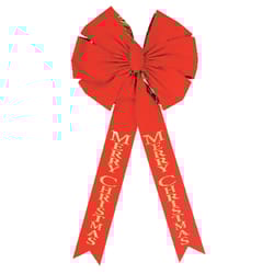 Holiday Trims Red w/Gold Print 7 Loop Christmas Deluxe Christmas Bow 18 inch in.