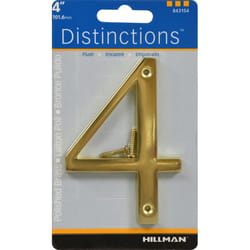 Hillman Distinctions 4 in. Gold Zinc Die-Cast Screw-On Number 4 1 pc