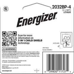 Energizer Lithium 2032 3 V Electronic/Watch Battery 4 pk