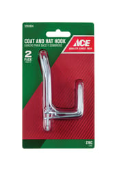 Ace 3-1/4 in. L Zinc-Plated Metal Medium Coat and Hat Garment Hook 35 lb. per Hook lb. cap. 2 pk