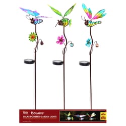 Alpine Solaris Multicolored Glass/Metal 36 in. H Butterfly, Hummingbird, Dragonfly Outdoor Garden St