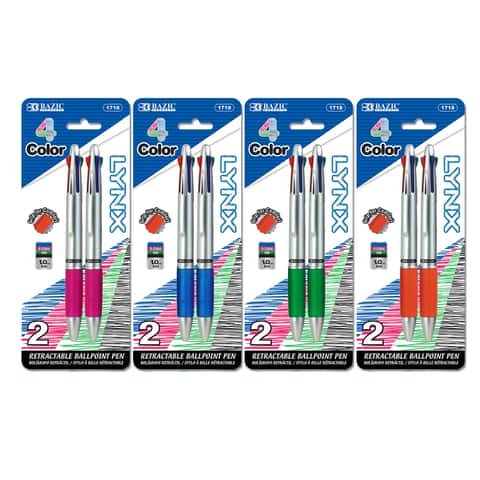 Inc Clip Clicks Neon 8pk Ball Point Pens Colored Ink 1.0mm Comfort Grip 4  Colors