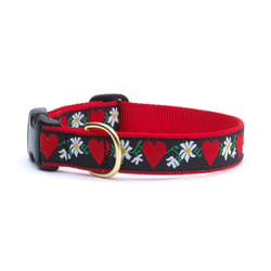 Up Country Black/Red Hearts and Flowers Nylon Dog Collar Medium