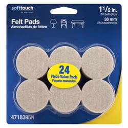 Softtouch Felt Self Adhesive Protective Pad Oatmeal Round 1.5 in. W X 1.5 in. L 24 pk