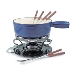 Gloss Swissmar Lugano Blue 2 qt Cast Iron Fondue Set