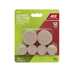 Ace Felt Self Adhesive Table/Chair Pads Brown Round 1 and 1-1/2 in. W 12 pk