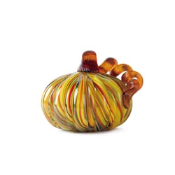 Glitzhome 4.21 in. Multi Striped Glass Pumpkin Fall Decor