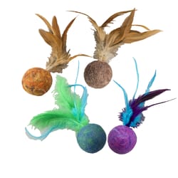 Spot Assorted Wool Wuggle Ball/Feathers Pet Toy 4 pk