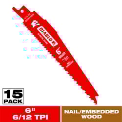 Diablo Demo Demon 6 in. Bi-Metal Nail-Embedded Wood Reciprocating Saw Blade 6/12 TPI 15 pk