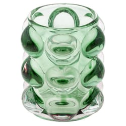 Karma Lucia 4 in. H X 4 in. W X 4 in. L Clear/Green Glass Juniper Hobnail Votive