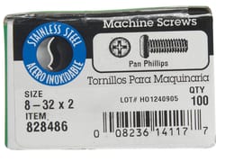 HILLMAN No. 8-32 Ga. X 2 in. L Phillips Pan Head Stainless Steel Machine Screws 100 pk