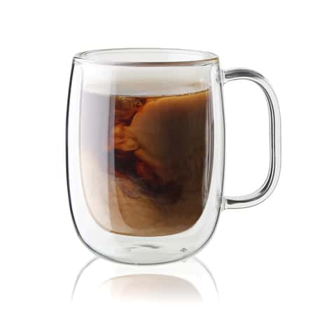 Hearth Glass Double Walled Glass Coffee Mugs, Set of 2