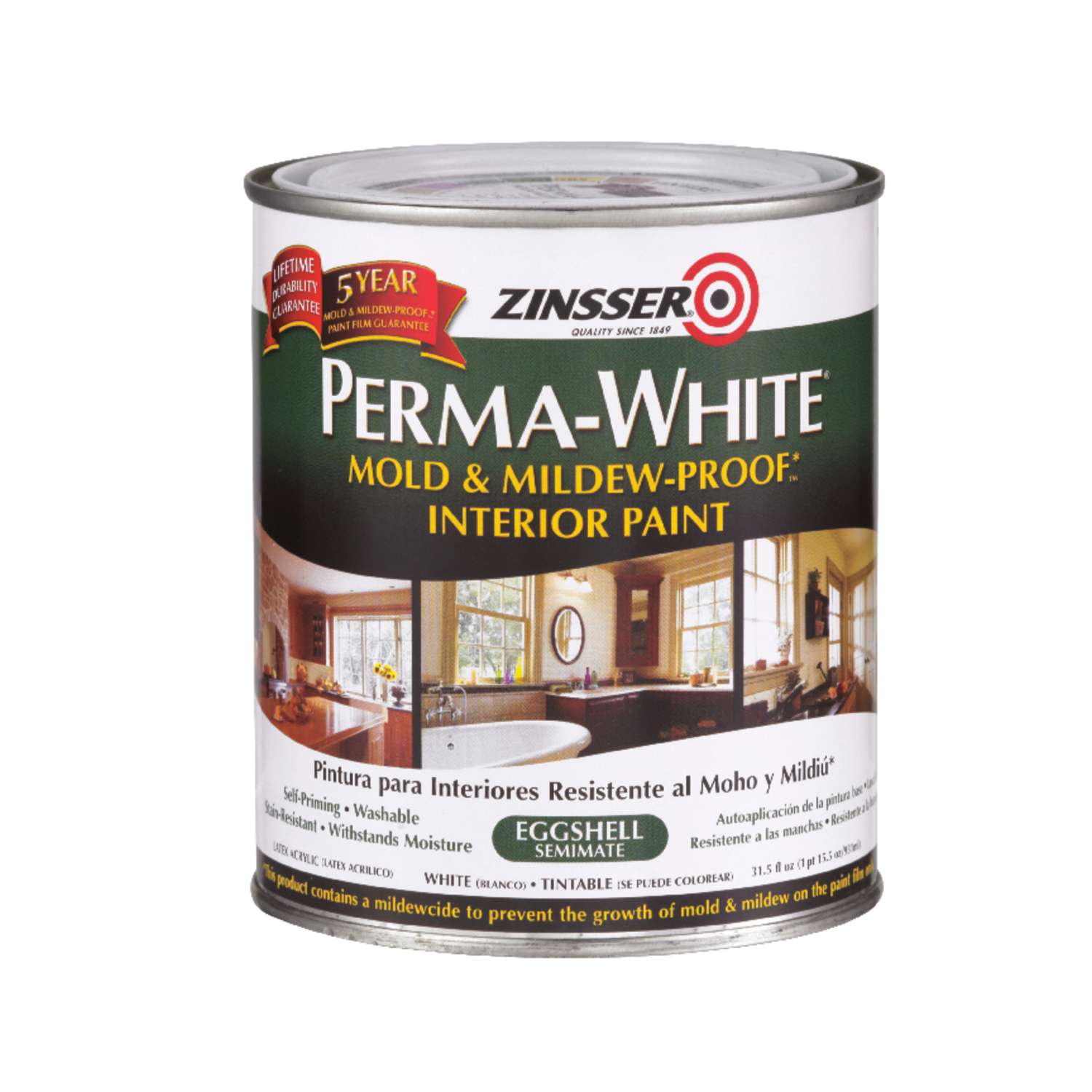 Zinsser PermaWhite Eggshell White Mold and MildewProof Paint Interior 1 qt. Ace Hardware