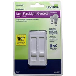 Leviton Decora SureSlide White Fan/LED Dimmer Slide Switch 1 pk