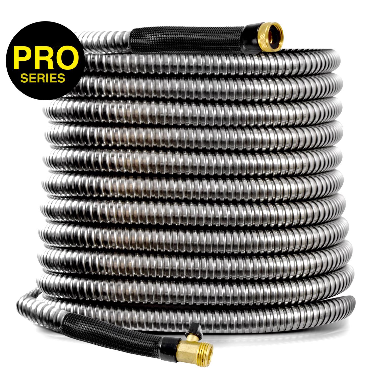 Flexible Metal Garden Hose – Stainless Steel 25/50/75/100FT With Nozzle | 600 PSI Burst Pressure