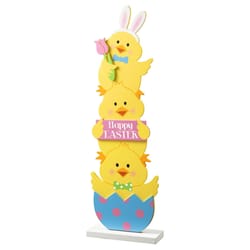 Glitzhome Stacked Chicks Happy Easter Porch Decor MDF/Solid Wood 1 pc