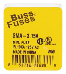 Bussmann 3.15 amps Fast Acting Glass Fuse 5 pk
