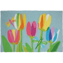 Jellybean 20 in. W X 30 in. L Multi-Color Tulips & Dragonflies Polyester Accent Rug