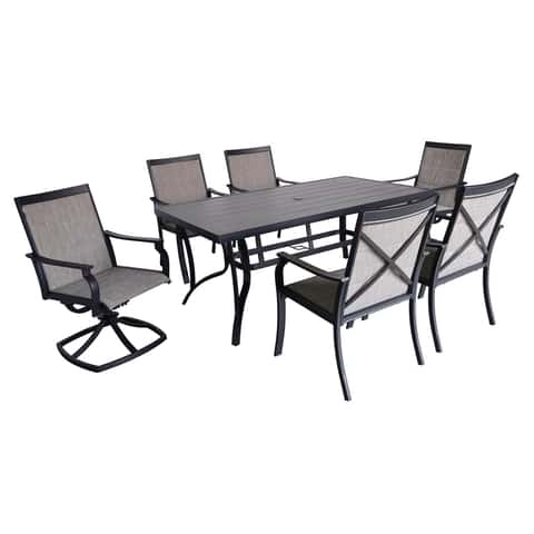 Living Accents Clark 7 pc Black Steel Casual Dining Set Beige Mfr ACE24350 Ace Hardware