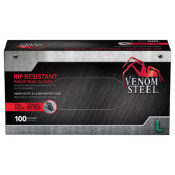 Venom Steel Nitrile Disposable Gloves Large Black Powder Free 100 pc