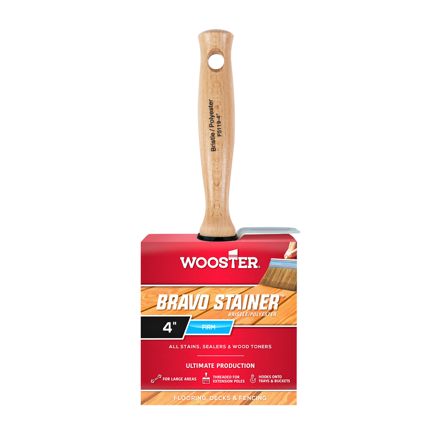 Photos - Putty Knife / Painting Tool Wooster Bravo Stainer 4 in. Flat Paint Brush F5119-4