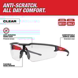 Milwaukee Anti-Scratch Safety Glasses Clear Lens Black/Red Frame