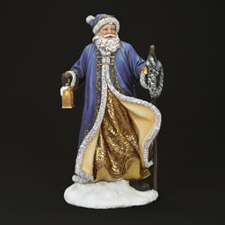 Roman Santa LED Multicolored Blue Santa with Lighted Lantern and a wreath Figurine 15.5 in.