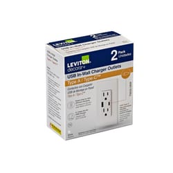 Leviton Decora 15 amps Type A/C Duplex White Outlet and USB Charger 5-15 R 2 pk