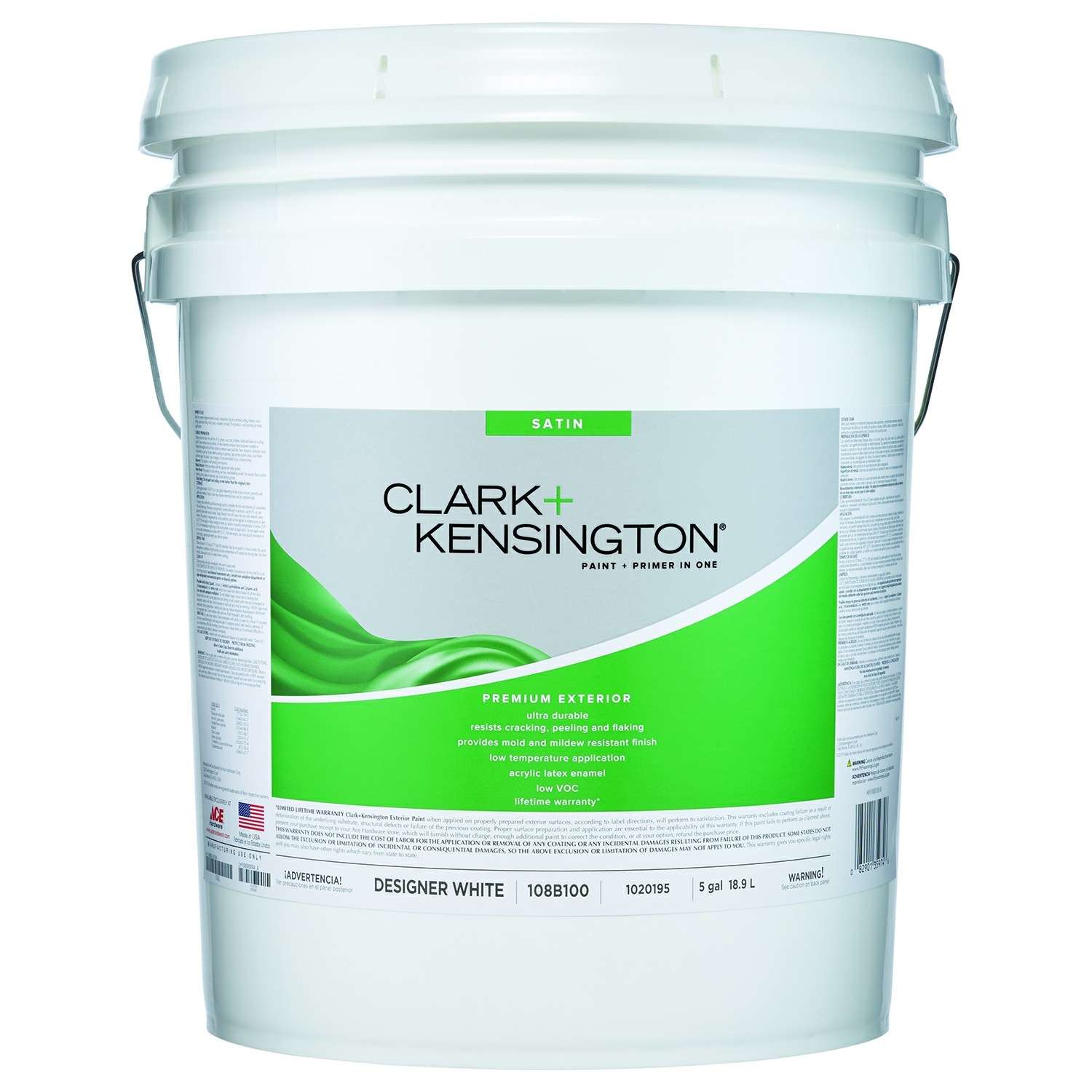 Clark+Kensington Satin Designer White Premium Paint Exterior 5 gal