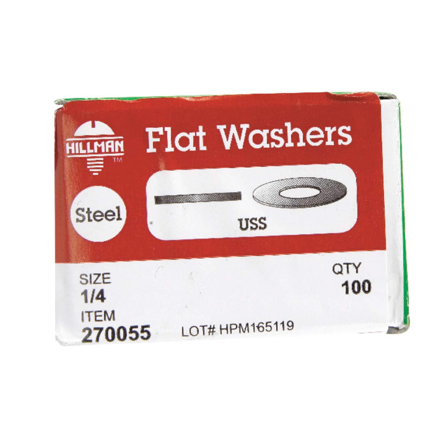 Hillman Zinc-Plated Steel 1/4 in. USS Flat Washer 100 pk Hillman Zinc-Plated Steel 1/4 in. USS Flat Washer 100 pk