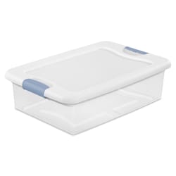 Sterilite 32 qt Clear/White Latch Storage Box 6-7/8 in. H X 23-3/4 in. W X 16 in. D Stackable