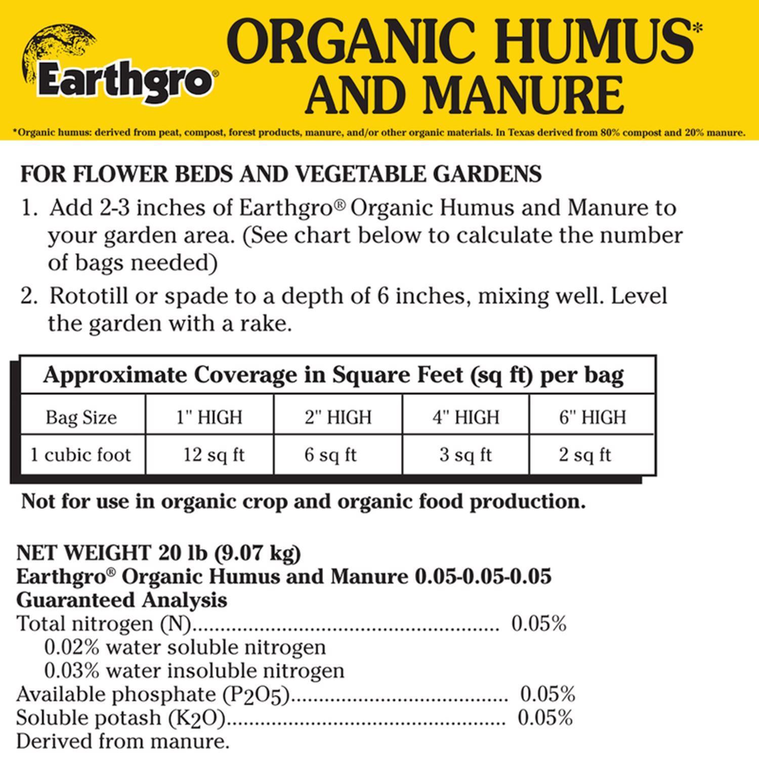 Earthgro Organic Humus And Compost Manure 1 Cu Ft 40 Lb - Ace Hardware