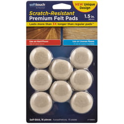 Softtouch Felt Self Adhesive Protective Pad Beige Round 1.5 in. W X 1.5 in. L 16 pk