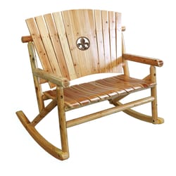 Leigh Country Aspen Medallion Natural Wood Frame Fleur De Lis Double Rocking Chair