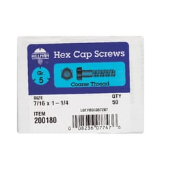 HILLMAN 7/16 in. D X 1-1/4 in. L Heat Treated Zinc Steel Hex Head Cap Screw 50 pk