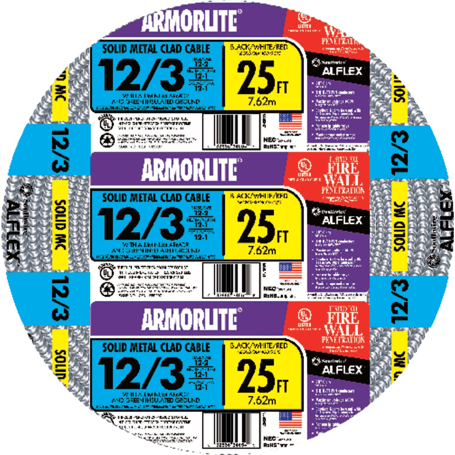 Southwire Armorlite 25 ft. 12/3 Solid Aluminum Armored MC Cable Sansujyuku sansujyuku.com