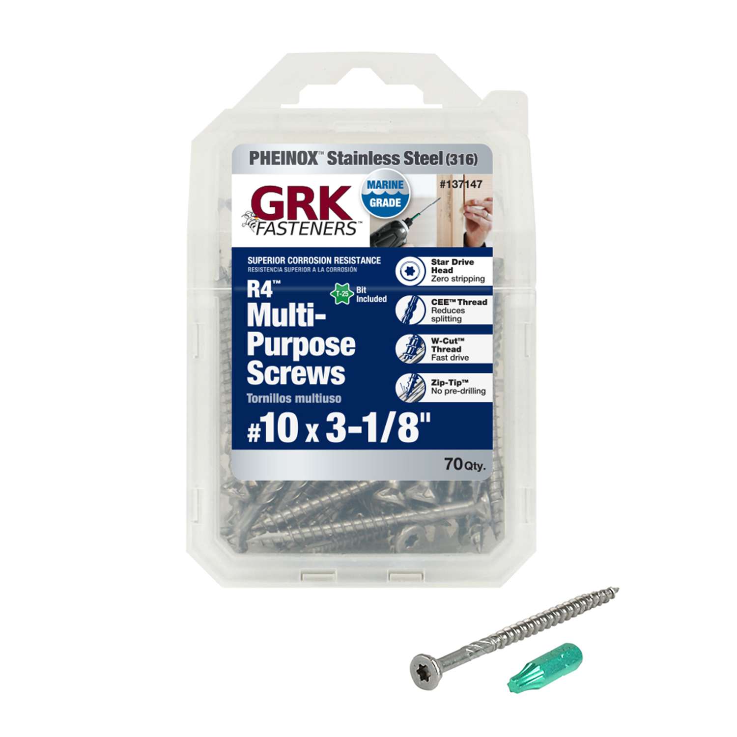GRK Fasteners R4 No. 10 S X 31/8 in. L Star Flat Head MultiPurpose