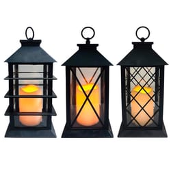 Alpine 11 in. Glass/Plastic Black/White LED Candle Lantern