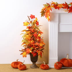 Glitzhome Warm White 36 in. LED Prelit Maple Leaves Urn Potted Porch Tree Fall Decor