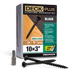 HILLMAN Deck Plus No. 10 Ga. X 3 in. L Black Star Flat Head Exterior Deck Screws 1 lb 62 pk