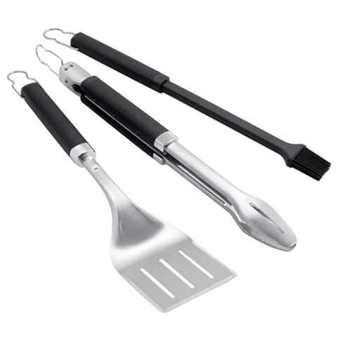 Weber Precision Stainless Steel Black/Silver Grill Tool Set 3 pc - Ace ...